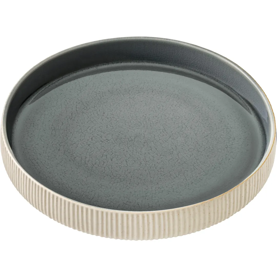 Playground 701137491016151 Nara Round Deep Plate, 9.5" Diameter, Grey Stoneware, Embossed Rim - Case