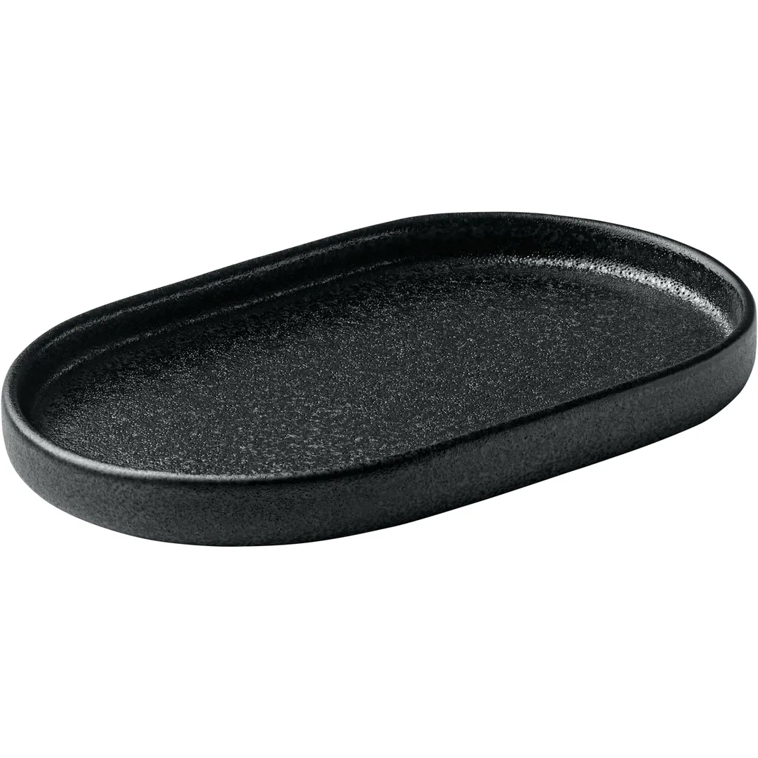 Playground 701201891021090 Nara Oval Black Stoneware Platter 7" x 4" - Elegant Dining Service