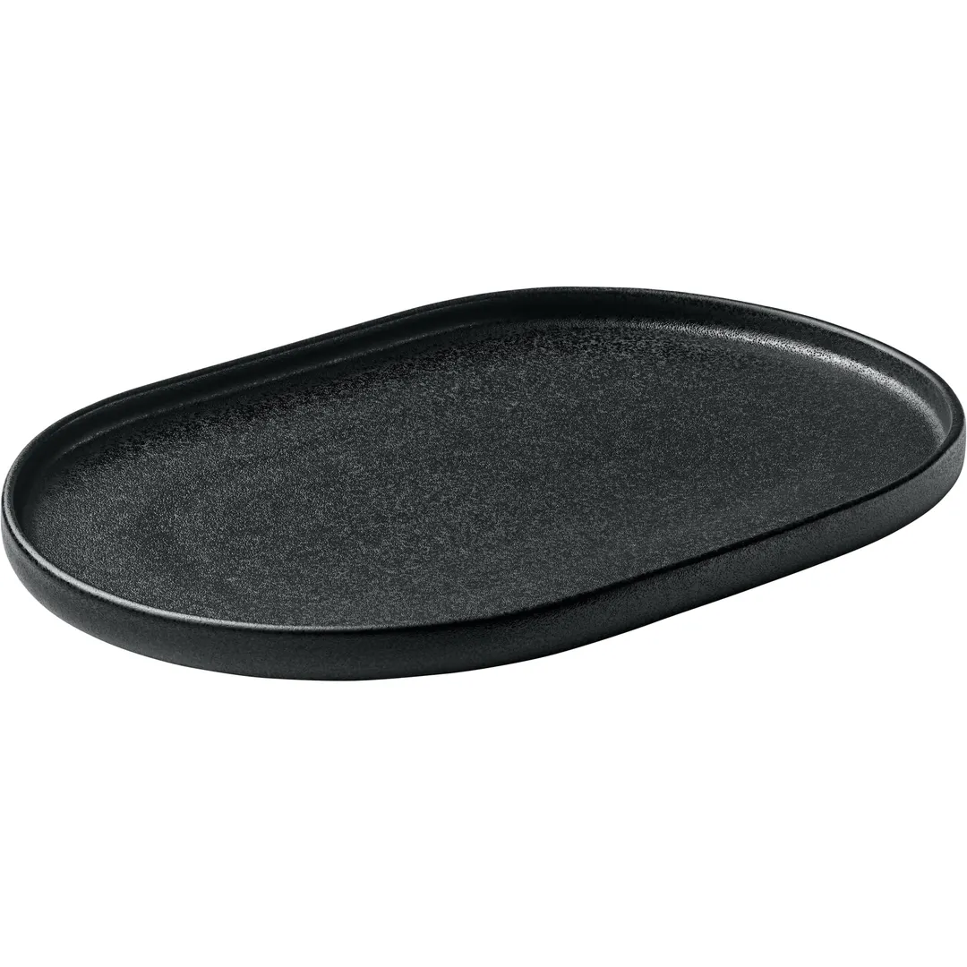 Playground 701203091021090 Nara Oval Stoneware Platter, 11" x 7", Black Finish - 12/Case