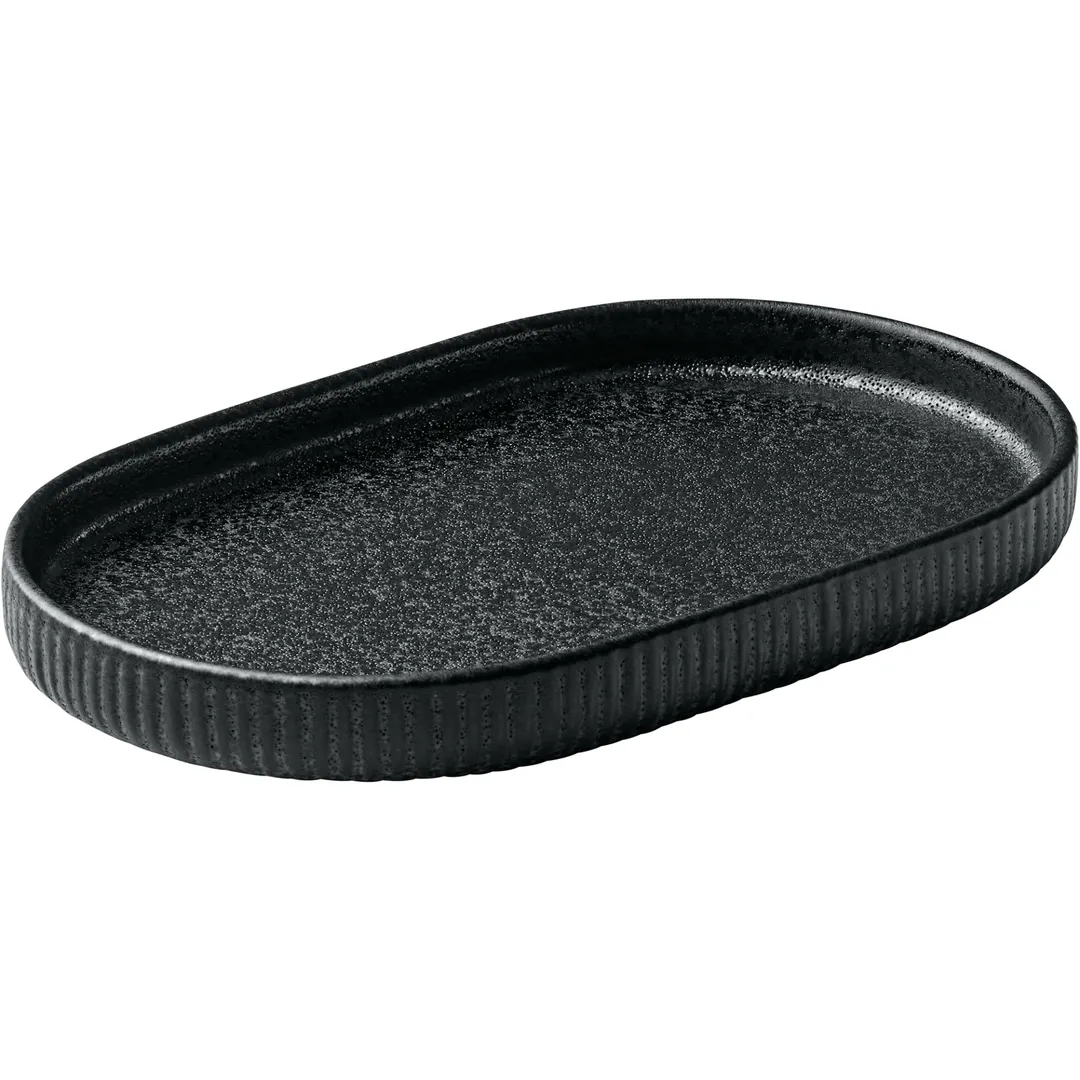Playground 701206891021090 Nara Oval Stoneware Platter, 7-1/8" x 4-3/8" Black Dinnerware - Case