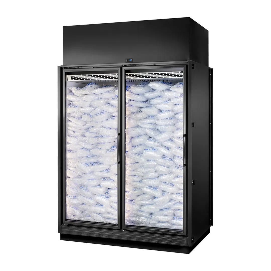 True TRM2I-NN-BLK-WHT-1BLKRR-4 67" 2-Door Ice Merchandiser, Black Exterior, 77.9 cu. ft., Holds 220 8 lb. Ice Bags