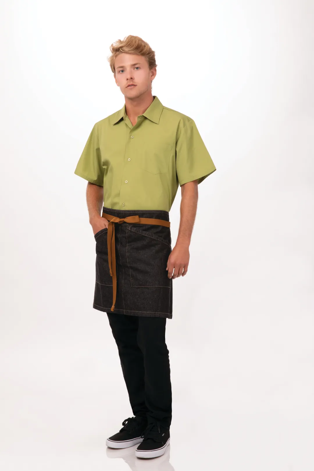 Chef Works AHS01S-BLK-0 Waist Apron, 17.9"L x 28"W, Unisex, Black, 100% Cotton