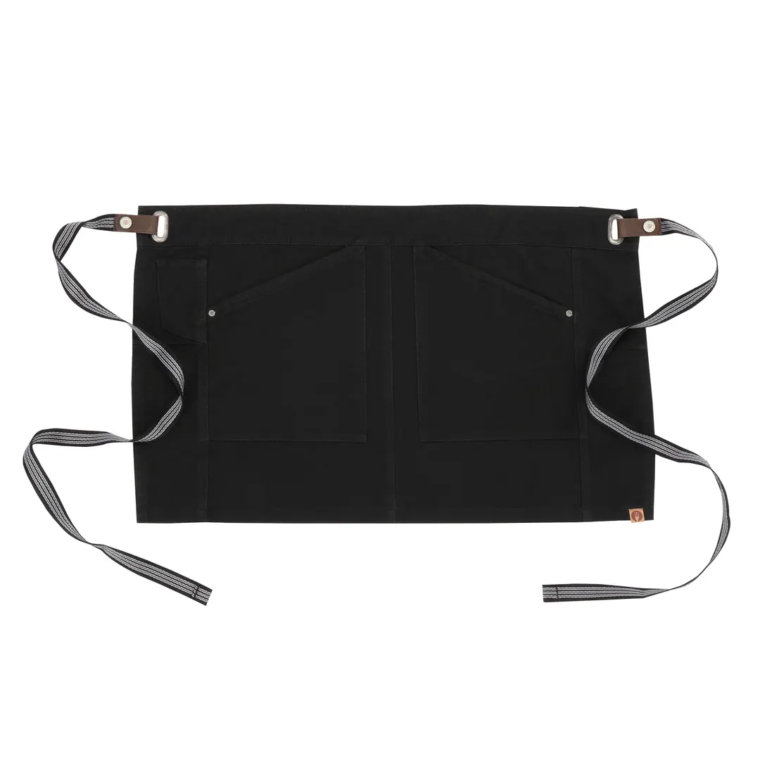 Chef Works AHS01S-JBK-0 Berkeley Half Bistro Snap Waist Apron, 17.9"L X 28"W, Jet Black, 100% Cotton
