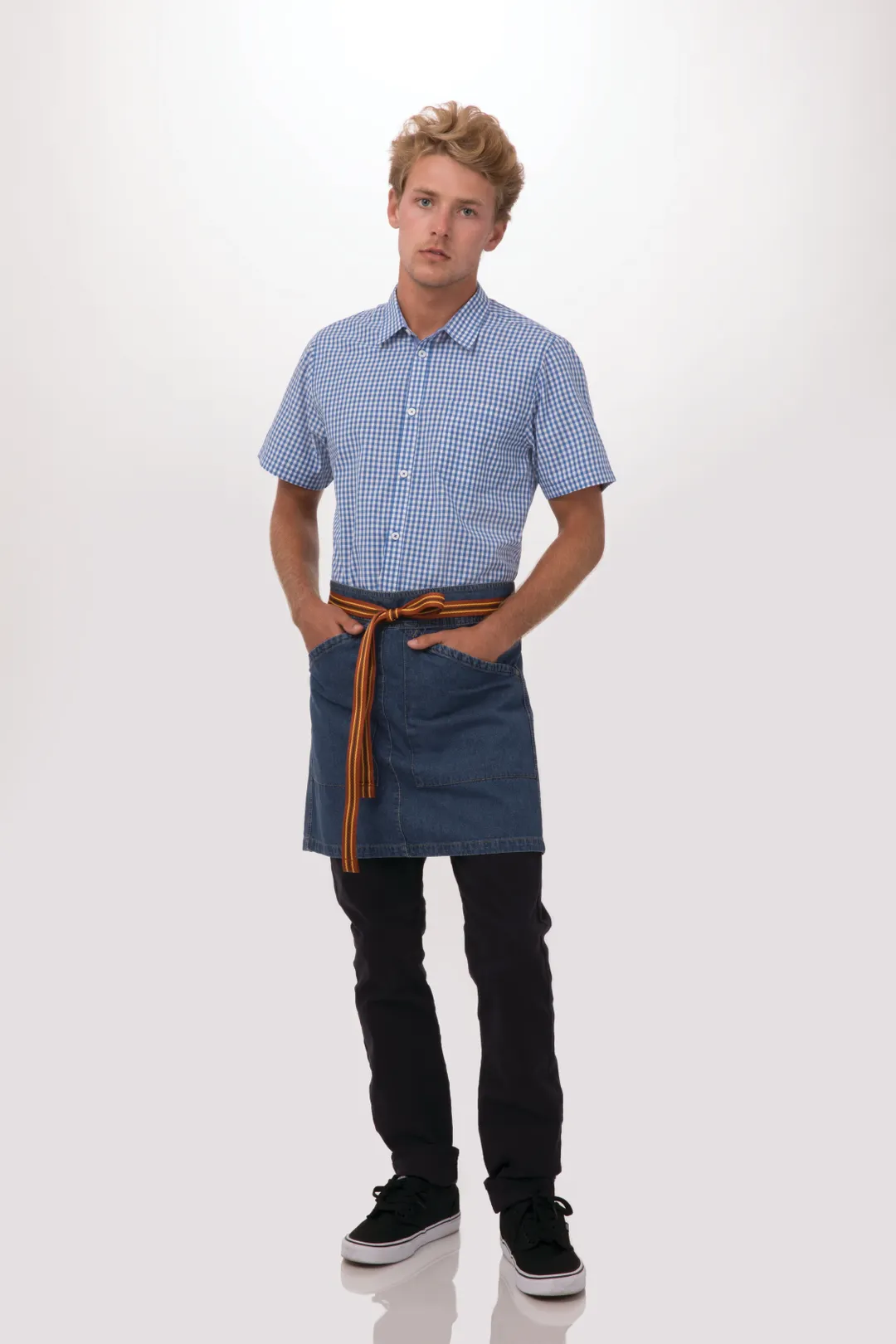 Chef Works AHS01S-MDB-0 Waist Apron, Medium Blue, 17.9"L x 28"W, 100% Cotton Denim, Hip Pockets