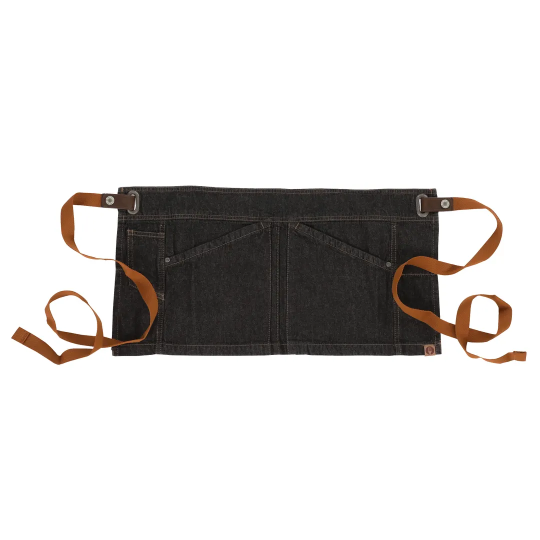 Chef Works AWS01S-BLK-0 - 12"L x 23"W Black Cotton Waist Apron, 2 Pockets - 1/Case