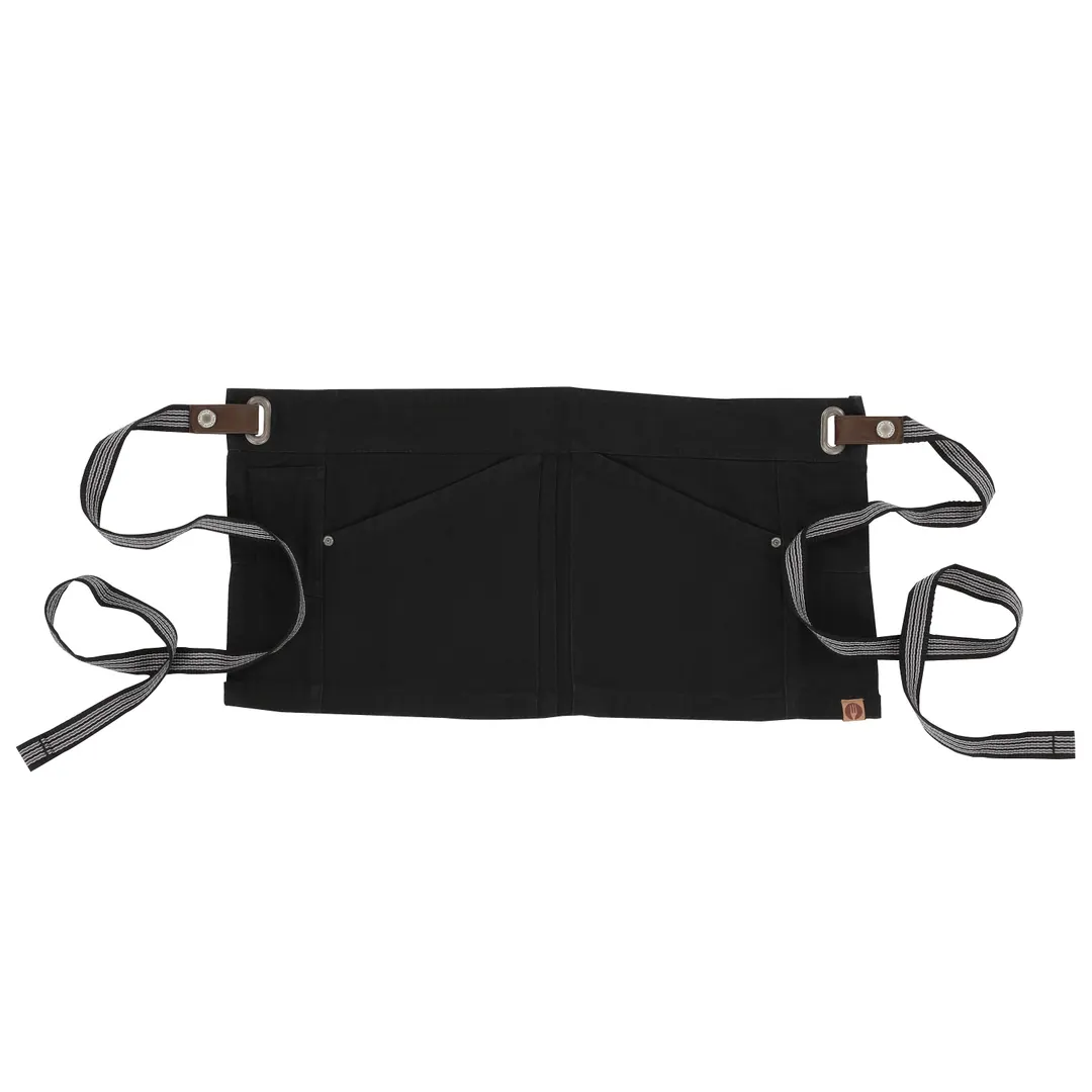 Chef Works AWS01S-JBK-0 Waist Apron, 12"L x 23"W, Unisex, Jet Black, 100% Cotton, Right & Left Hip Pockets