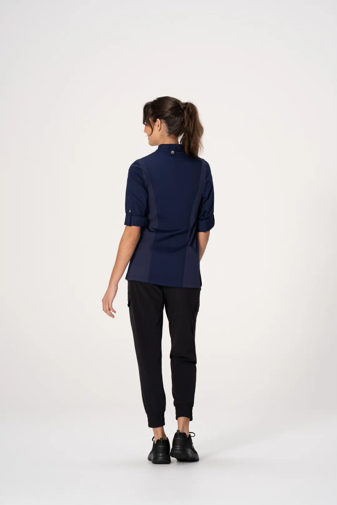 Chef Works BCWLZ005-NAV-XL Hartford Chef Coat, Womens, XL, Long Sleeve, Navy, Poly/Cotton