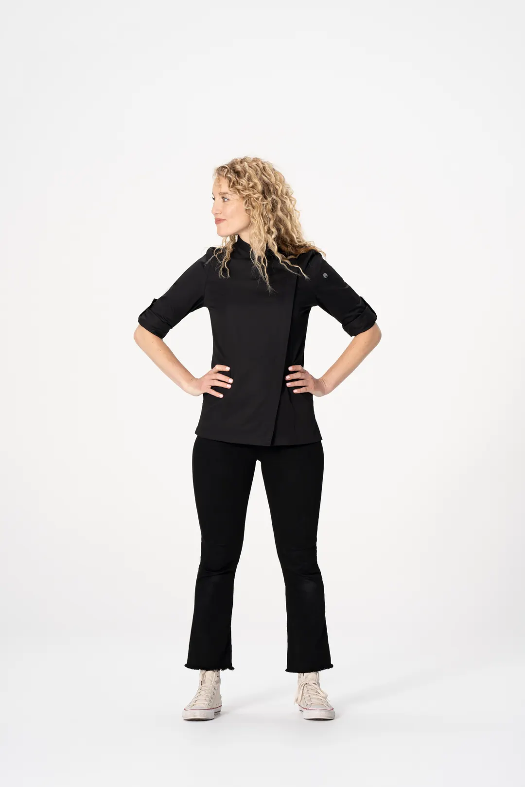 Chef Works BCWMC007-BLK-XL Womens Lansing Chef Coat, XL, Long Sleeve, Black, Poly/Cotton