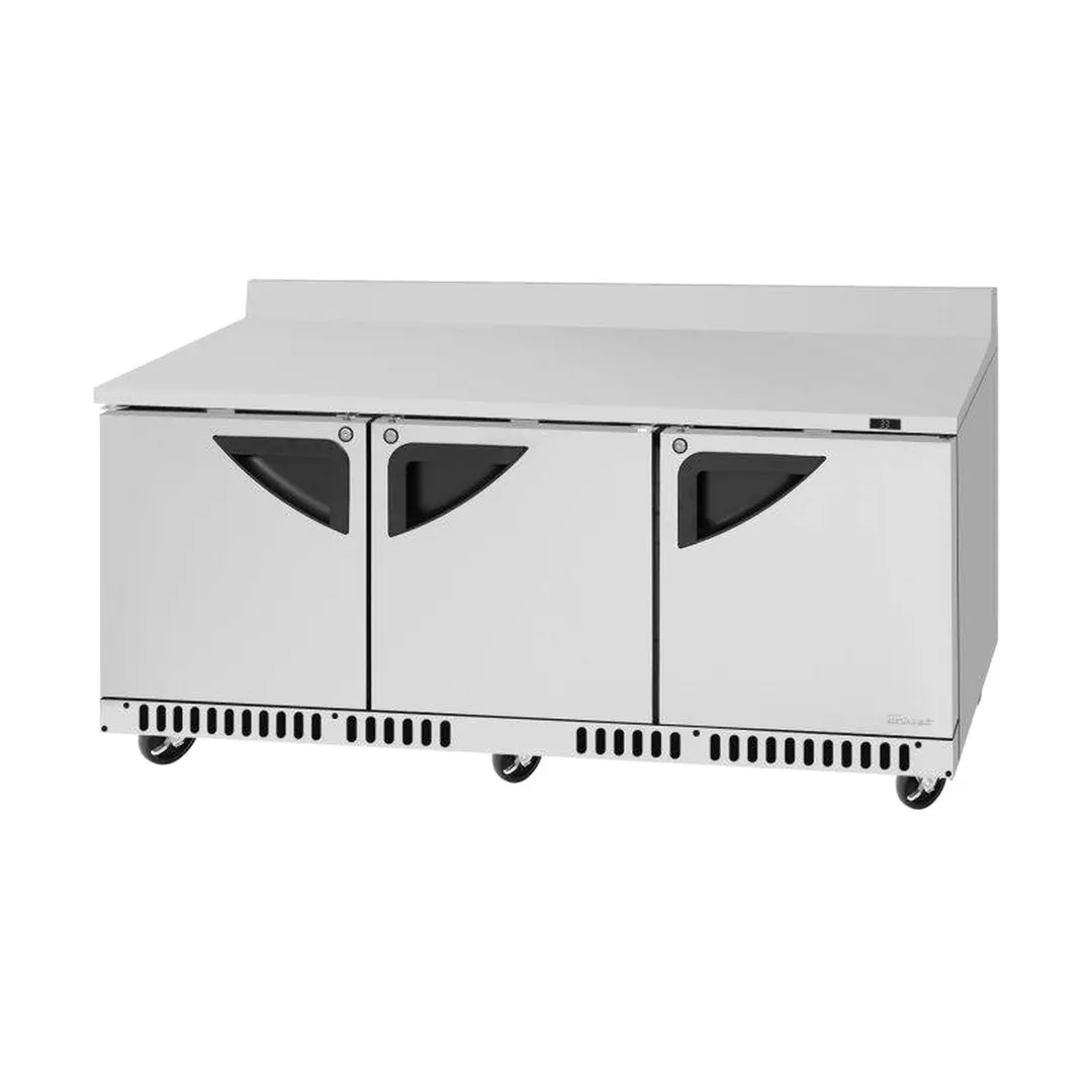 Turbo Air TWR-72SD-FB-N 73" 3-Section Worktop Refrigerator w/ 3 Doors, Front Breathing, 17.6 cu. ft.