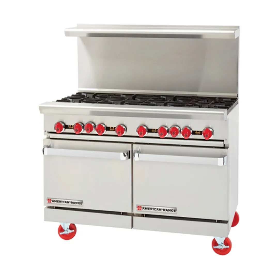 American Range AR-24G-4B 48" Gas Restaurant Range w/ (4) Open Burners, (1) 24" Griddle, (2) Space Saver Ovens, 222.000 BTU