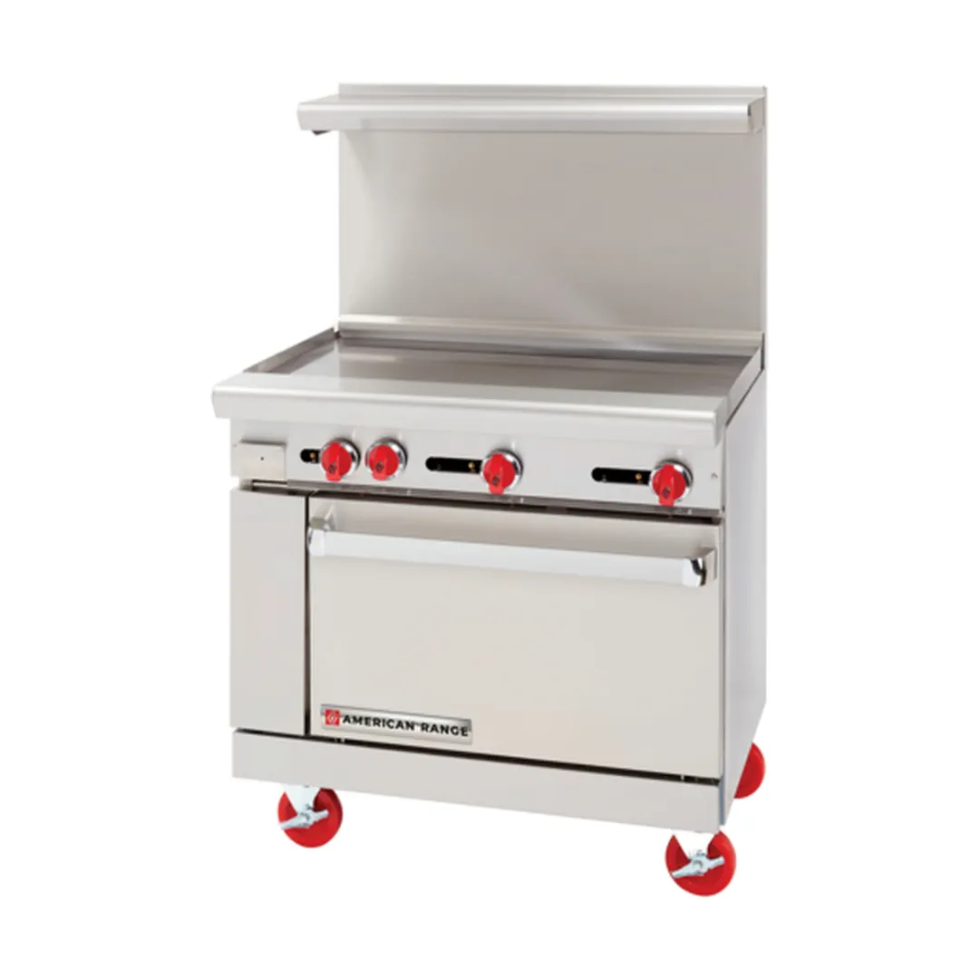 American Range AR-36G 36" Gas Restaurant Range w/ (1) 36" Full Griddle, (1) Standard Oven, 95.000 BTU