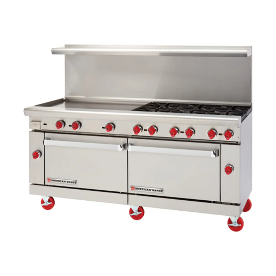 American Range AR-36G-6B-CC 72" Gas Restaurant Range w/ (6) Open Burners, (1) 36" Griddle, (2) Convection Ovens, 312.000 BTU