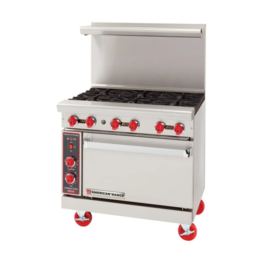 American Range AR-6-C 36" Gas Restaurant Range w/ (6) Open Burners, (1) Convection Oven, 222.000 BTU
