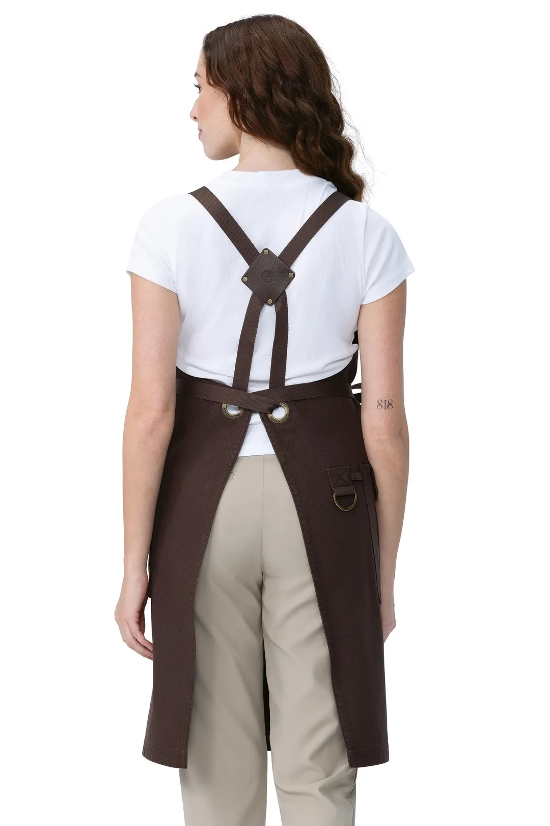 Chef Works ABN11-MQT-0 Tactical Bib Apron, 11.5oz, Brown 100% Cotton, Left Chest Pocket, Metal D‑Ring