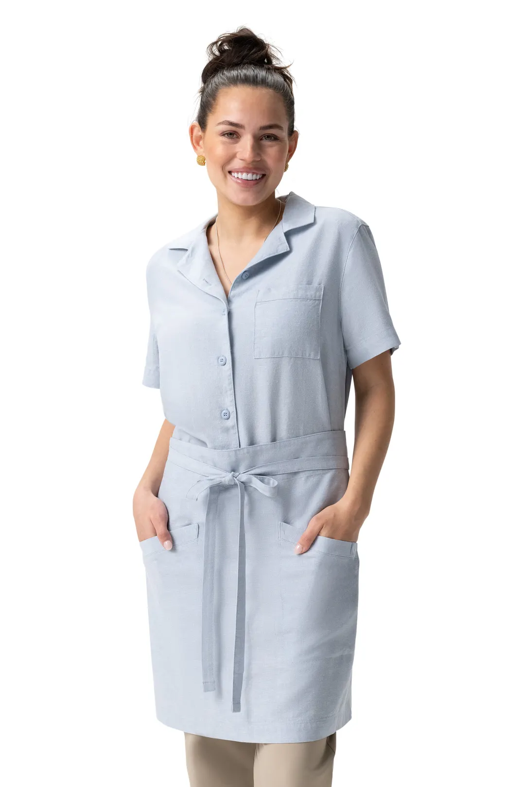 Chef Works AHN13-BZE-0 Waist Apron – 19"W x 36"D, Blue, 55% Hemp 45% Tencel, 2 Hip Pockets