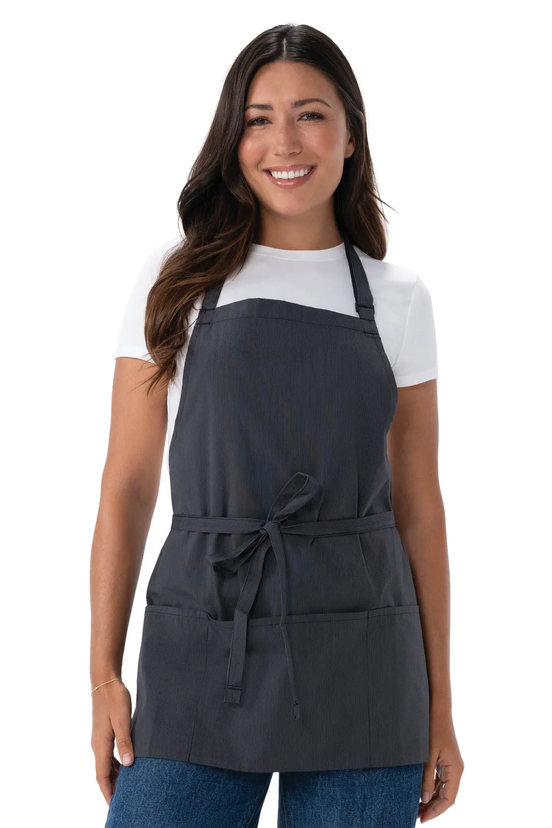 Chef Works F10-DGY-0 Bib Apron – 24" L x 27-1/2" W, 65/35 Poly/Cotton, Dark Grey, 3 Pockets