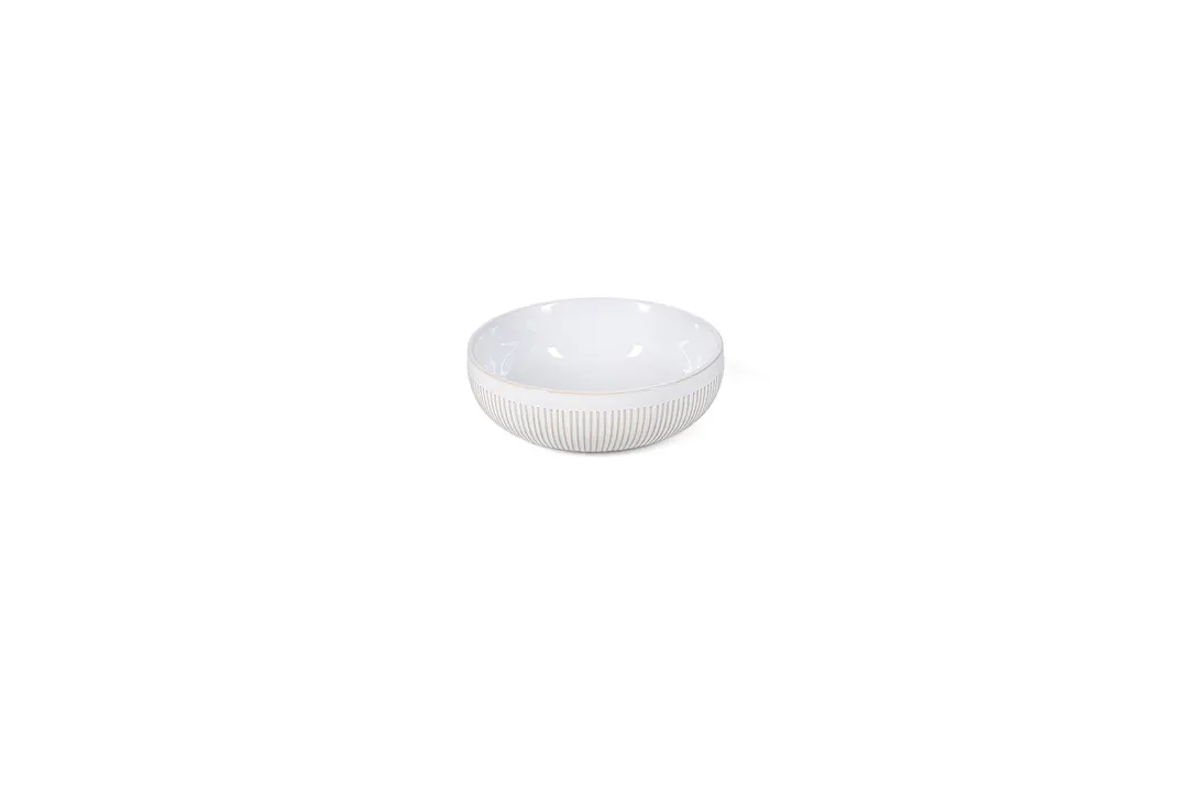 Mikasa 5349993 - F2D Stripe 21oz China Bowl, 6.10"W x 6.10"D x 1.97"H, White Brass Porcelain