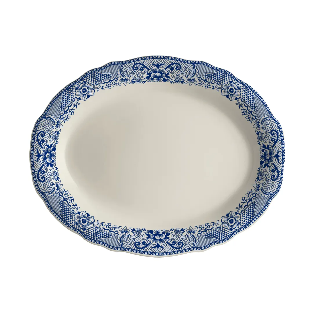 Steelite HL52663924 Oval China Platter, 11.75" x 8.0" Blue, Edge, Dishwasher Safe 500°F - 1 Dozen