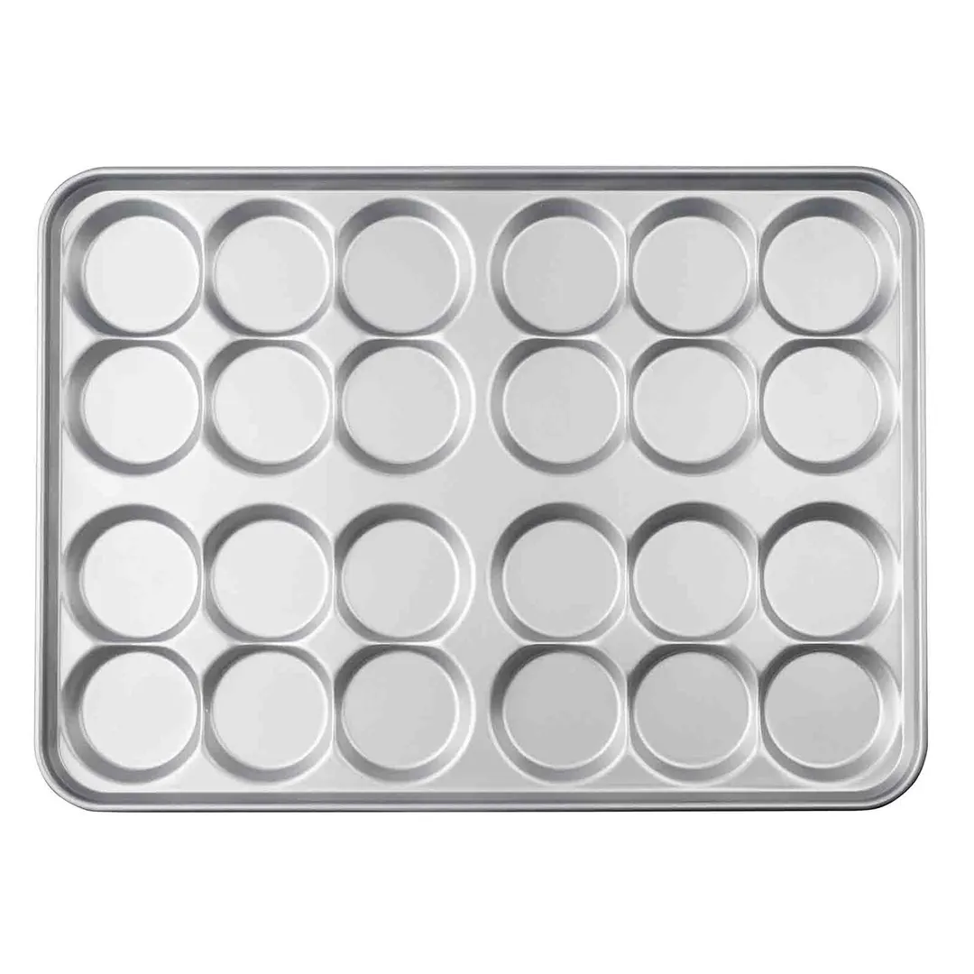 TableCraft 13524 - 26" x 18.75" x 1.5" Hamburger Bun Pan, 24 Moulds, Aluminized Steel