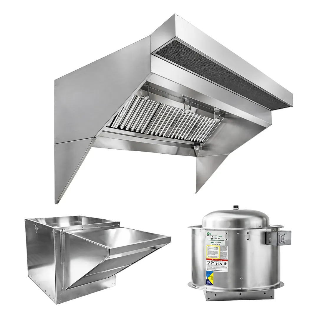 HoodMart 2016B 16 FT Restaurant Hood System w/ Makeup-Air, 18 Gauge Steel