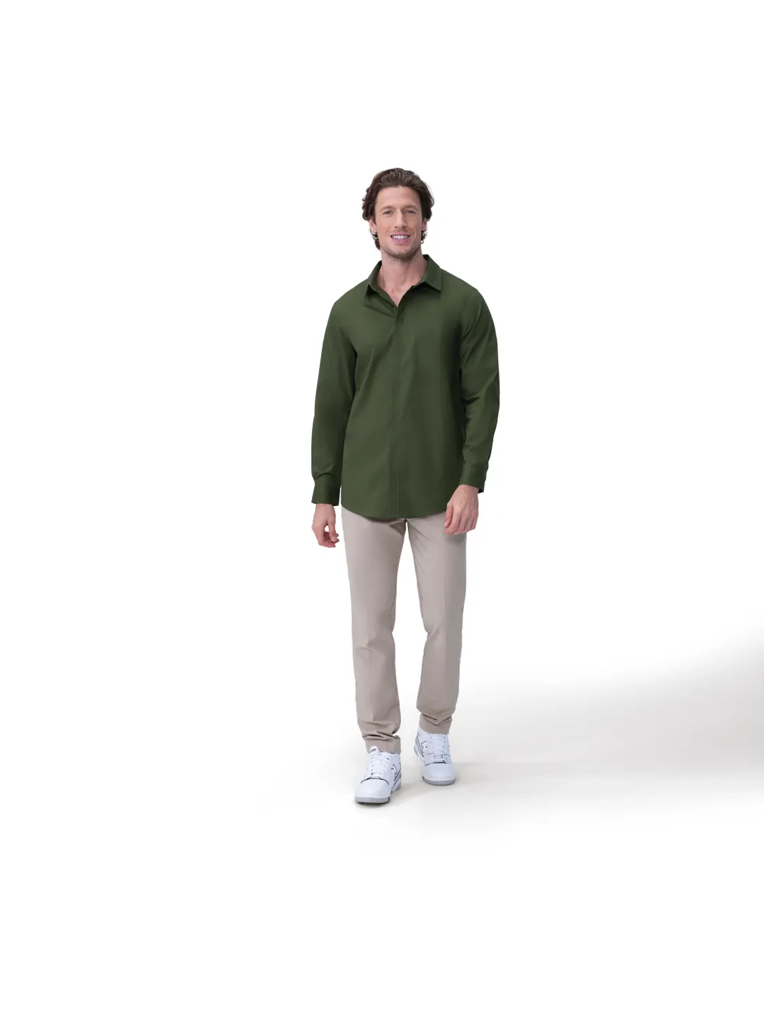 Chef Works D151-MIL-L Dress Shirt – Large, Military Green, Poly/Cotton/Elastane, Adjustable Cuffs