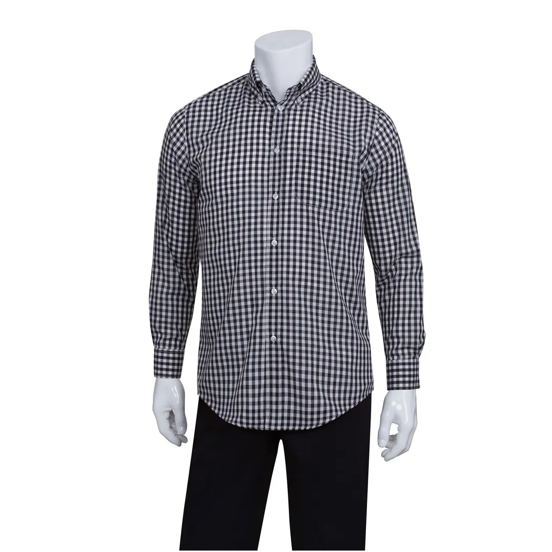 Chef Works D500-BWC-XL Dress Shirt – Long Sleeve, XL, 65/35 Poly/Cotton Poplin, White/Black Check