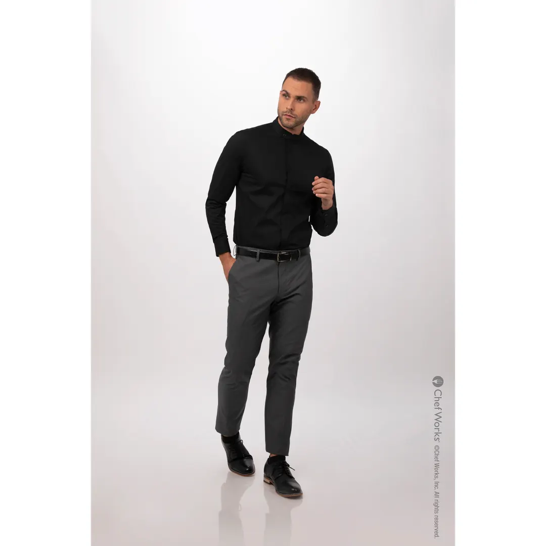 Chef Works SFB01-BLK-XL Dress Shirt – Long Sleeve, Black, XL, 64/34/2 Poly/Cotton/Elastane, Collar