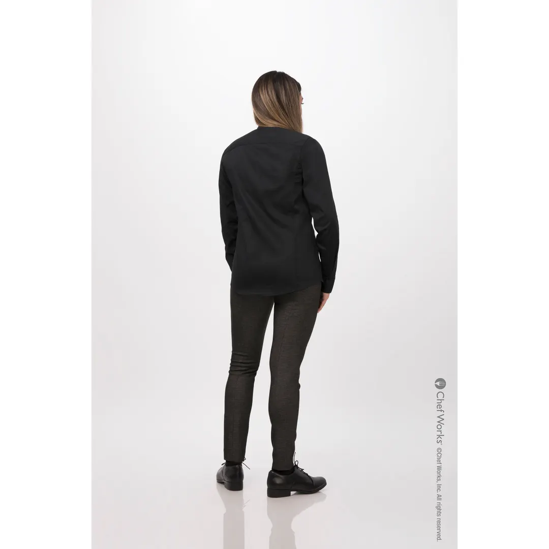 Chef Works SFB01W-BLK-2XL - Women's 2XL Long Sleeve Dress Shirt, Black, Poly/Cotton Blend, Collared