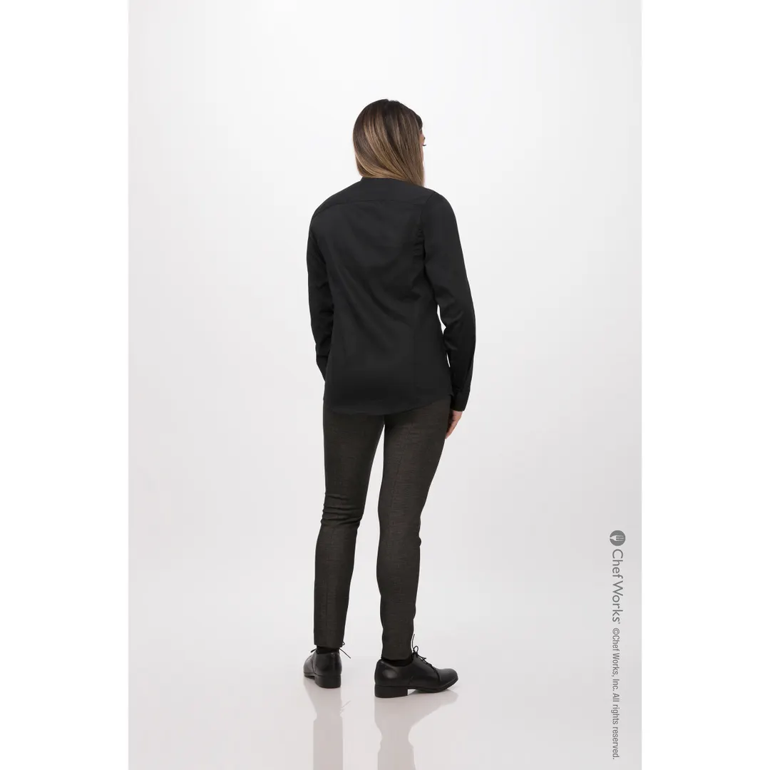 Chef Works SFB01W-BLK-XL - Women's Long Sleeve Dress Shirt, Black, XL, Poly/Cotton/Elastane
