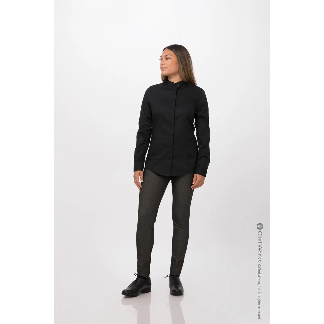 Chef Works SFB01W-BLK-XL - Women's Long Sleeve Dress Shirt, Black, XL, Poly/Cotton/Elastane