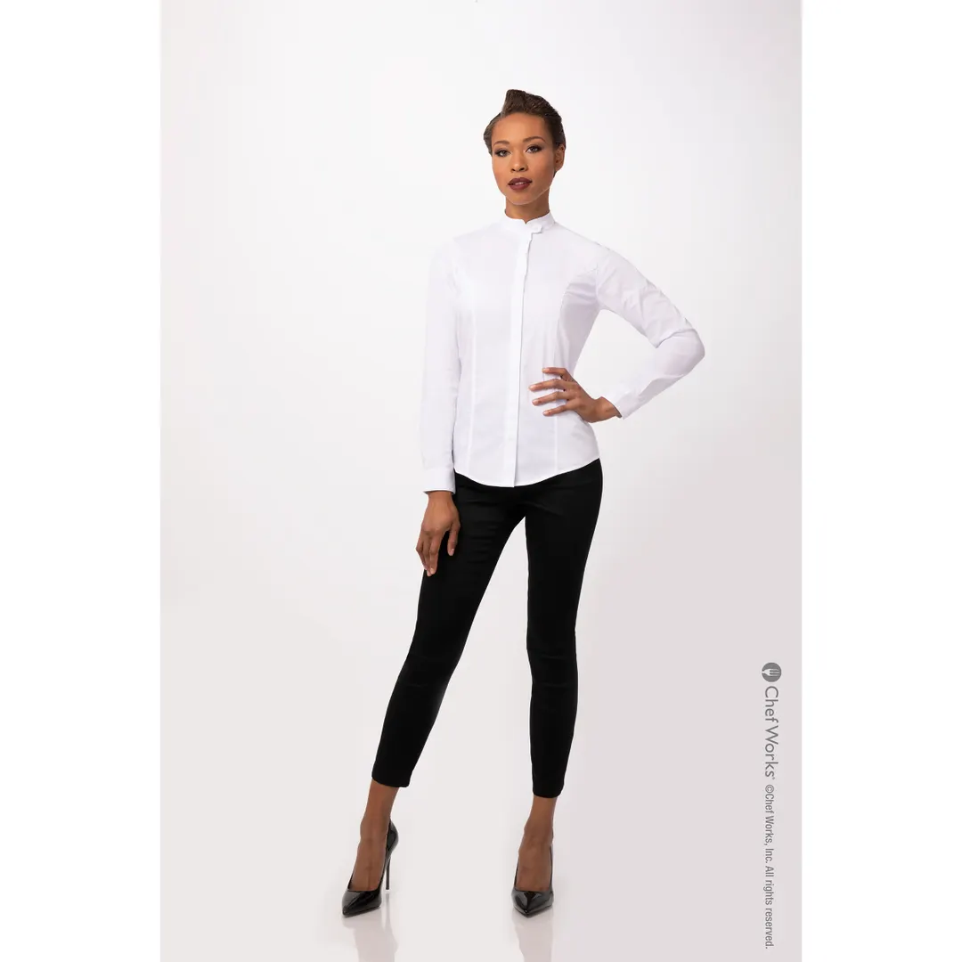 Chef Works SFB01W-WHT-S Dress Shirt – Women’s Long Sleeve, White, 36-38, Poly/Cotton Blend