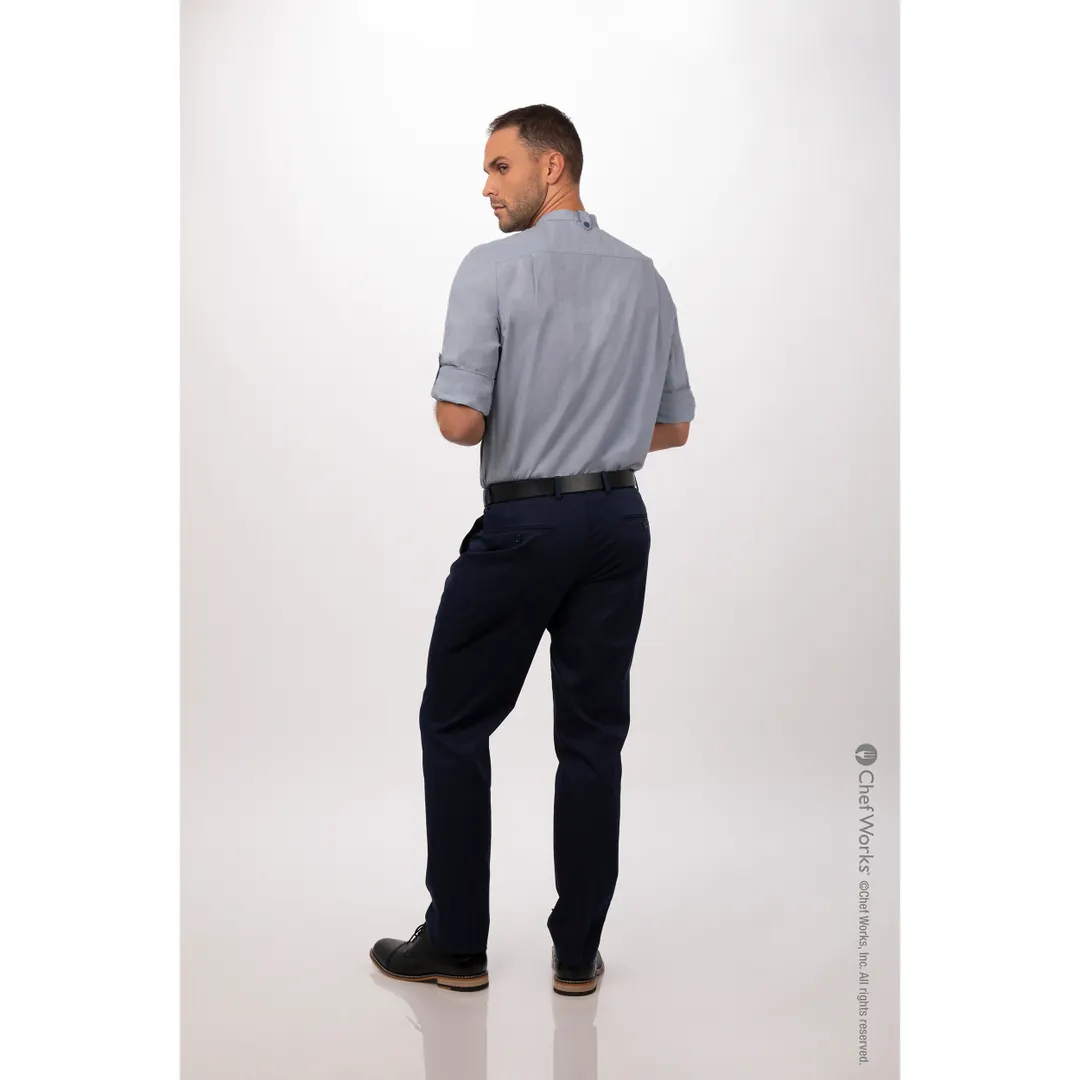 Chef Works SFB02-BLU-L - Men's Verismo Dress Shirt, Large, Blue, 62/38 Cotton/Poly, Roll‑Up Long Sleeves,