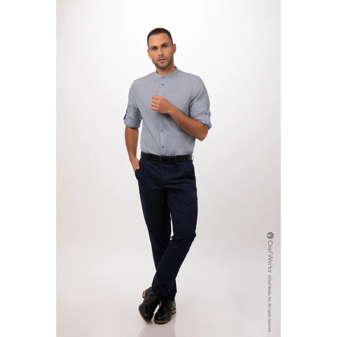 Chef Works SFB02-BLU-L - Men's Verismo Dress Shirt, Large, Blue, 62/38 Cotton/Poly, Roll‑Up Long Sleeves,
