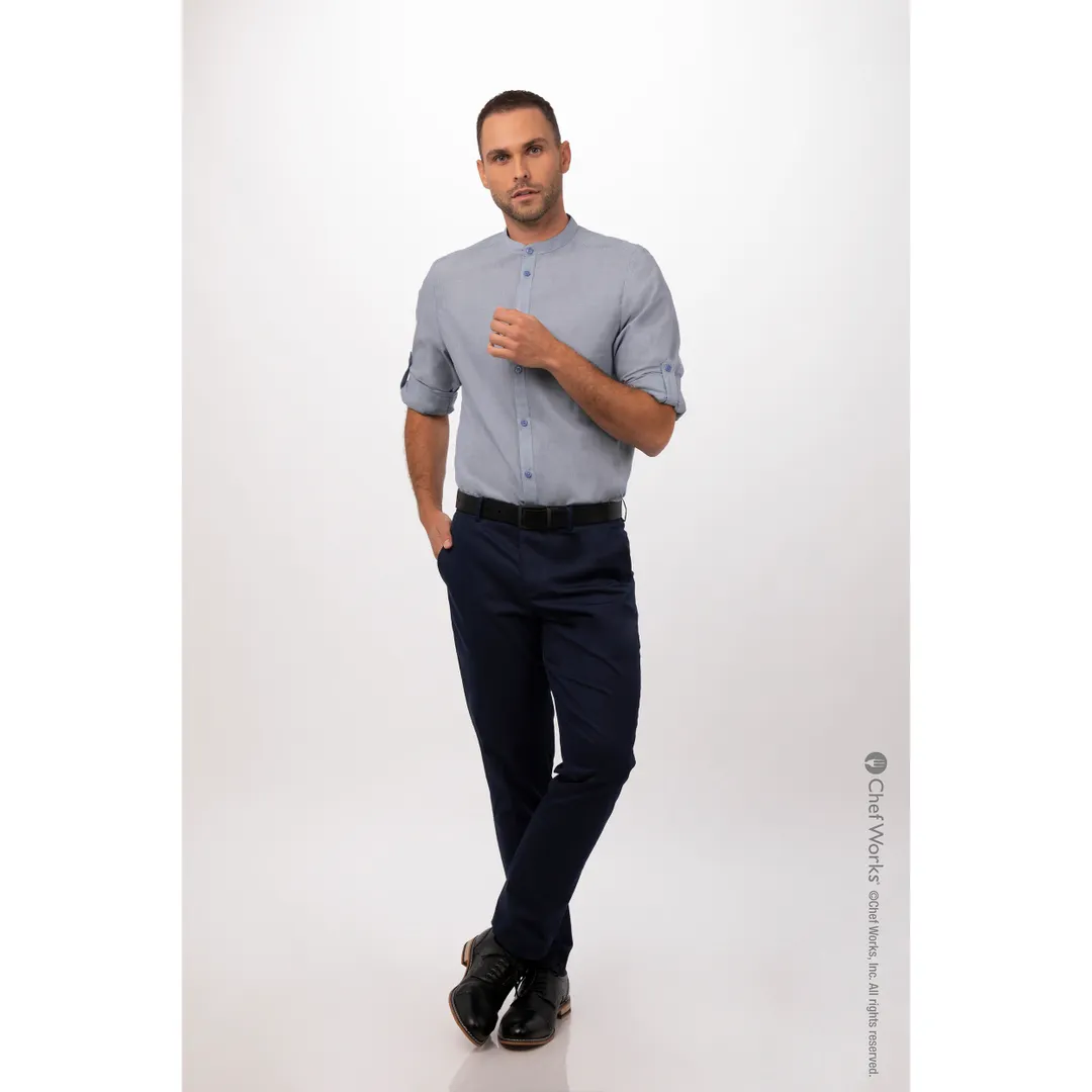 Chef Works SFB02-BLU-S Dress Shirt – Men’s Verismo Long Sleeve, Blue, 62/38 Cotton/Poly, Small