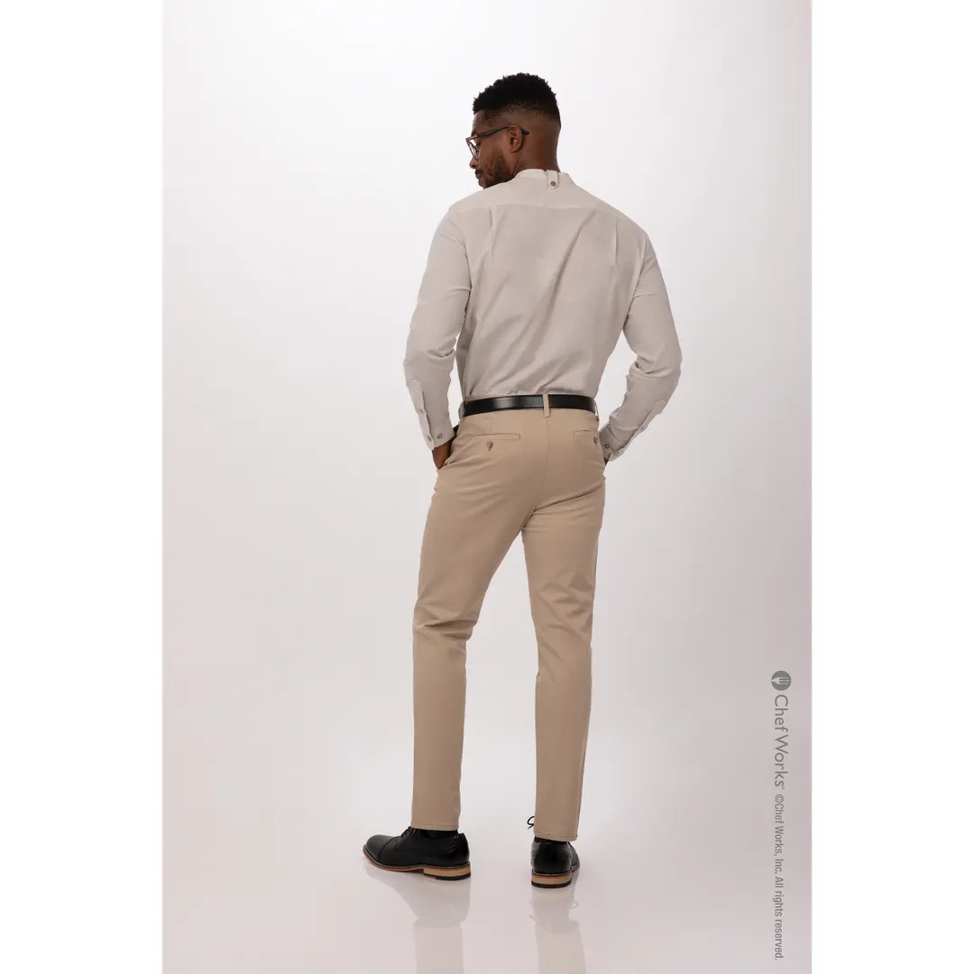 Chef Works SFB02-NAT-L Dress Shirt – Large, Natural Khaki, 62/38 Cotton/Poly, Long Sleeve, Cuffs