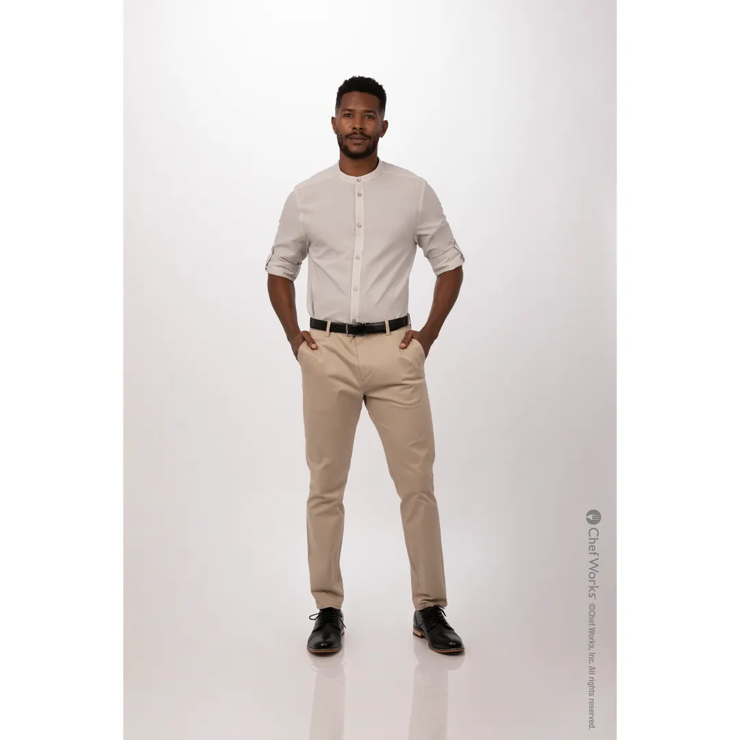 Chef Works SFB02-NAT-S Dress Shirt – Men’s 36-38, Khaki, 62/38 Cotton/Poly, Long Sleeve, Adjustable Cuffs