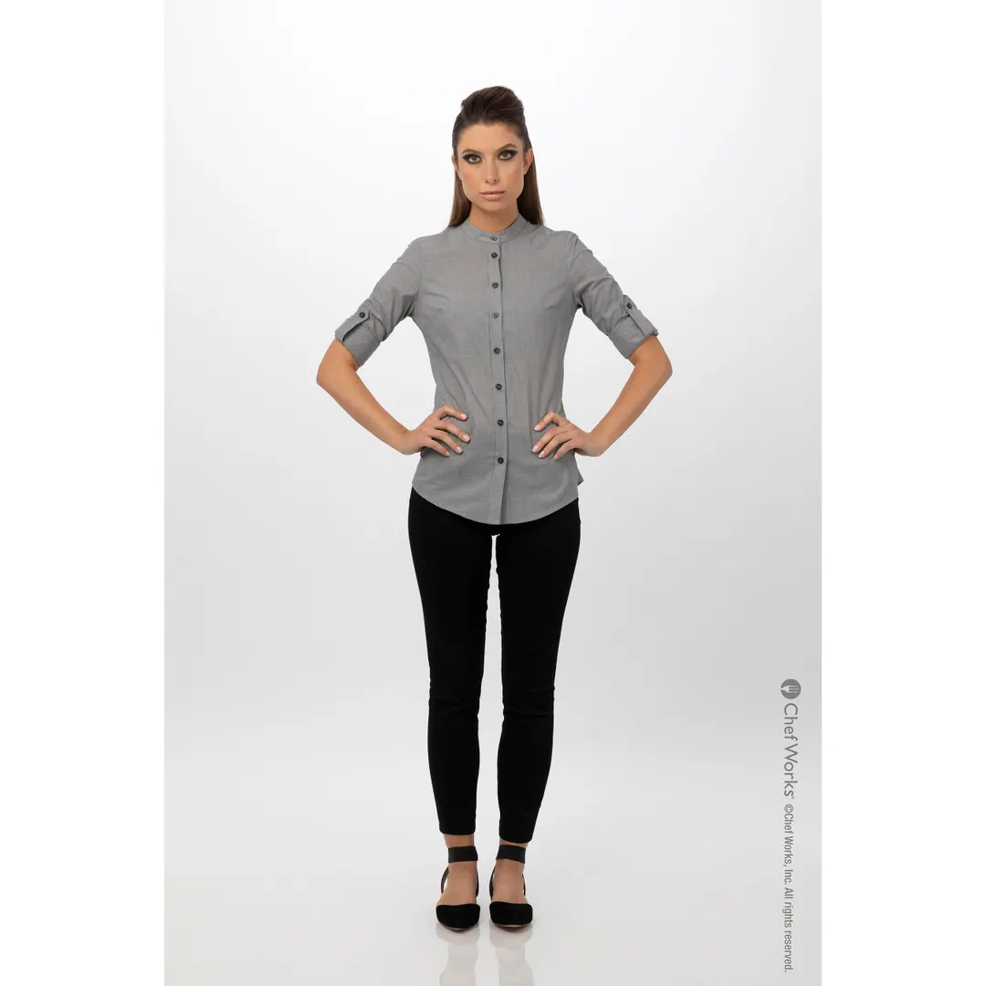 Chef Works SFB02W-BLK-L Dress Shirt, Large, Black, 62/38 Cotton/Poly, Long Sleeve, Adjustable Cuffs