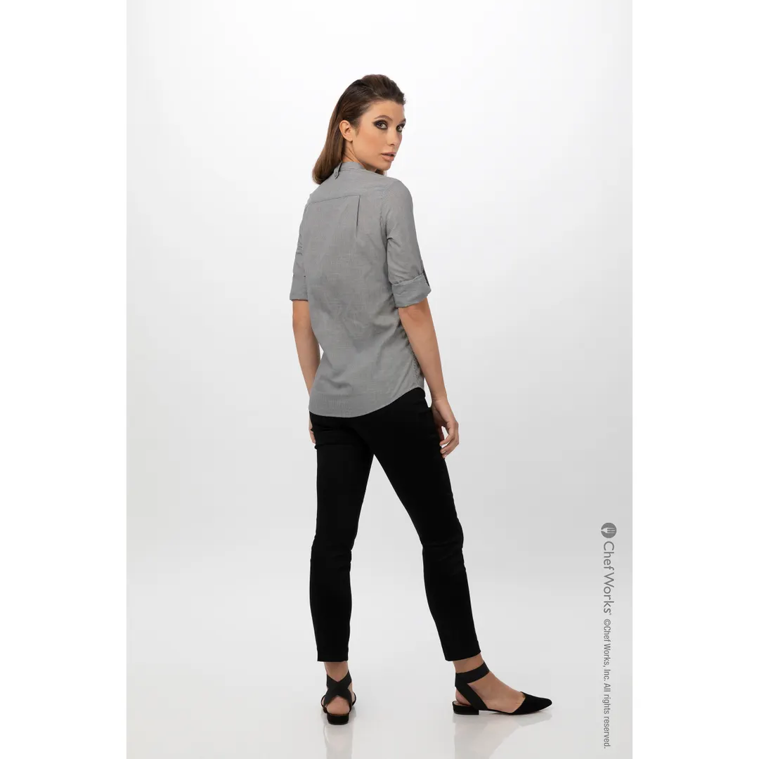 Chef Works SFB02W-BLK-XL Dress Shirt, Black, XL, 62/38 Cotton/Poly, Roll‑Up Long Sleeve, Adjustable Cuffs