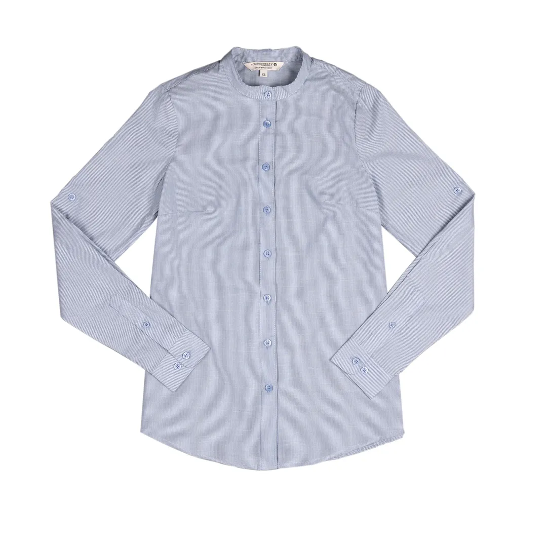 Chef Works SFB02W-BLU-2XL - Women's 2XL Blue Long Sleeve Dress Shirt, 62/38 Cotton/Poly