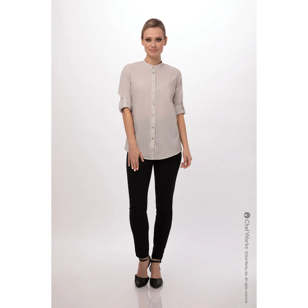 Chef Works SFB02W-NAT-S Dress Shirt, Natural Khaki, 36-38, 62/38 Cotton/Poly, Long Sleeves, Cuffs