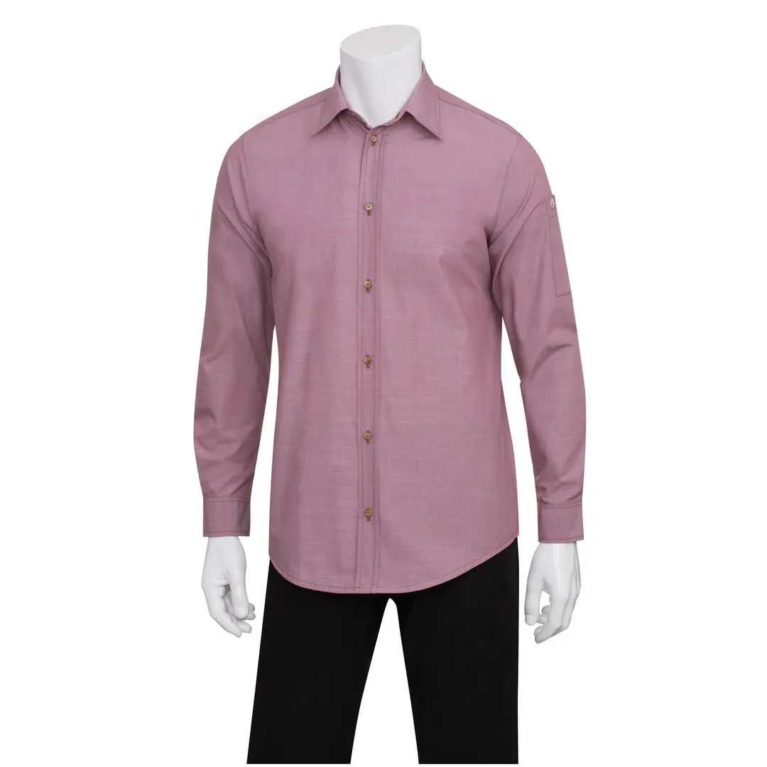 Chef Works SLMCH005-DUR-M Men's Chambray Dress Shirt, Medium, 60/40 Cotton/Poly, Roll‑Up Sleeves