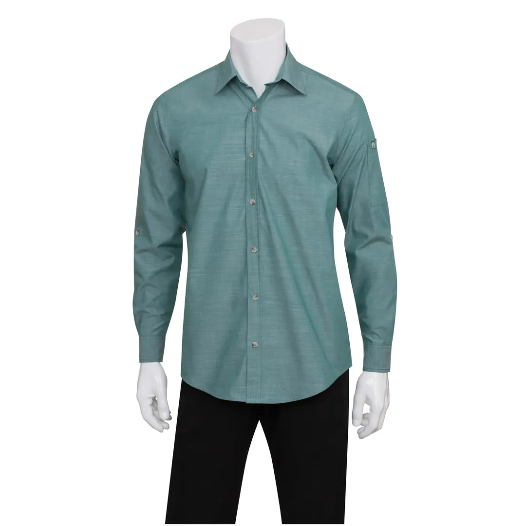 Chef Works SLMCH005-GRM-L Dress Shirt – Large, Green Mist, 60/40 Cotton/Poly, Roll‑Up Sleeves