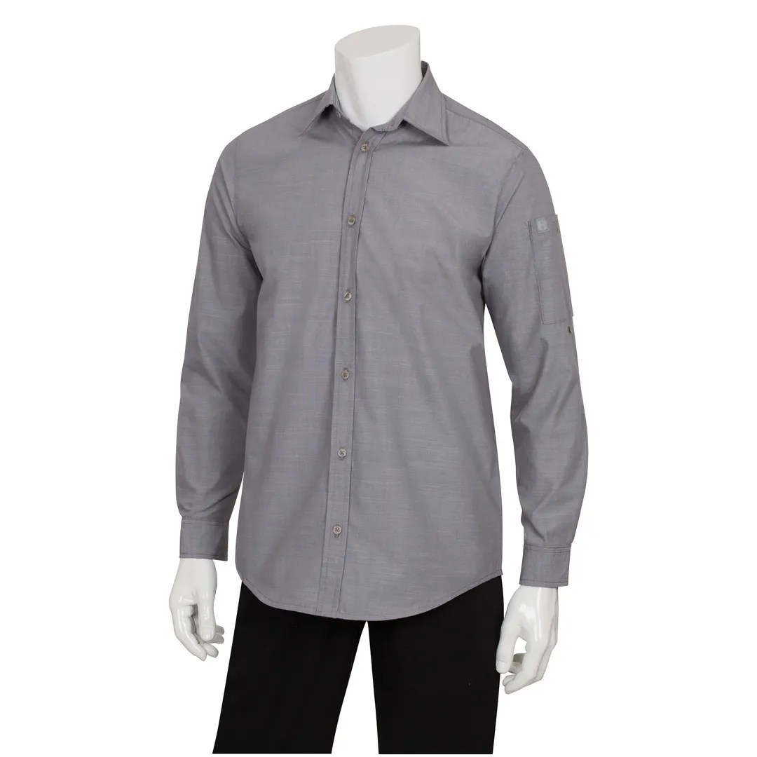 Chef Works SLMCH005-GRY-3XL Dress Shirt – 3XL, Gray, 60/40 Cotton/Poly, Anti‑Wrinkle, Long Sleeve