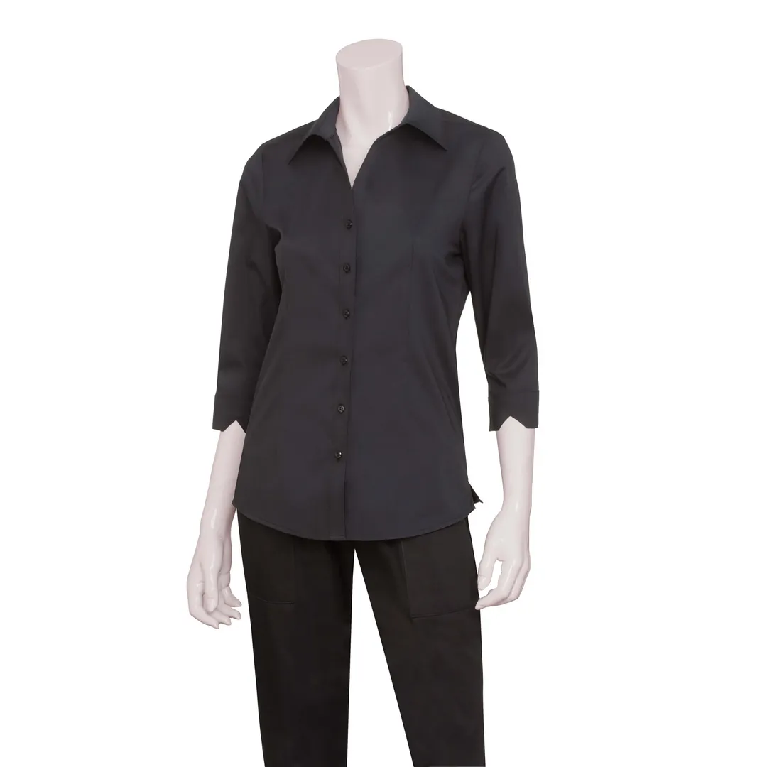 Chef Works WA34-BLK-M - Women's Finesse 3/4 Sleeve Dress Shirt, Medium, Black, Poly/Cotton, Fit