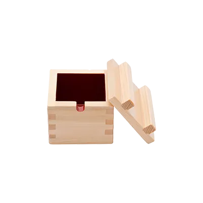 Korin NR-516 Hinoki Pepper Masu Pot, 2-1/2"x2-1/2"x2-1/4", Red Interior, Cypress Wood, Includes Lid & Spoon