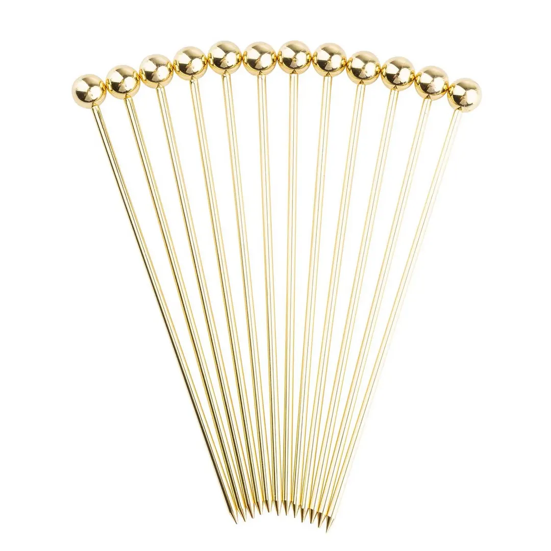 TableCraft 12256 Gold Cocktail Picks 4.25" Stainless Steel Set of 12 - 12/Pack