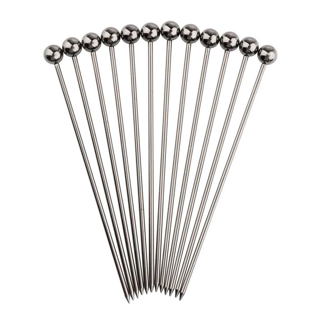 TableCraft Products 12258 Gunmetal Cocktail Picks, 4.25" Long, 18/8 Stainless Steel, 12-Pack - 12/Pack