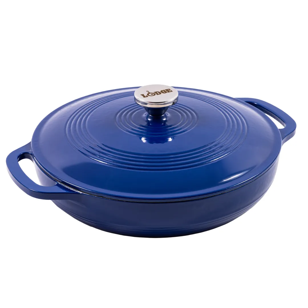 Lodge EC3CC32 Brazier Pan – 12" 3.6‑qt Indigo Enameled Cast Iron, Induction Ready, Oven Safe 500°F