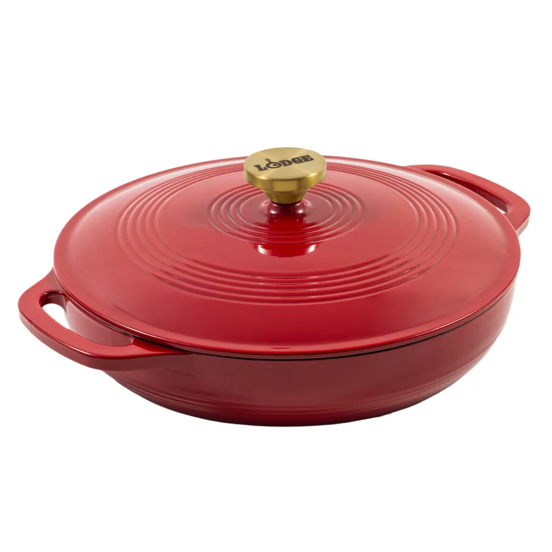 Lodge EC3CC402G Brazier Pan – 12" Cast Iron 4‑qt Ruby Enameled, Induction Ready, Oven Safe 500°F