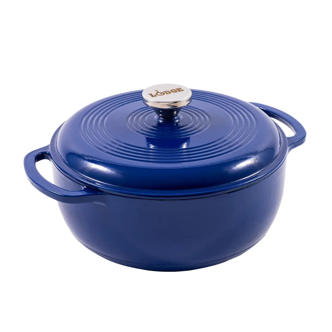 Lodge EC4D32 - 4.5‑Quart Enameled Indigo Cast Iron Dutch Oven, 12” Dia, 11” Height, Induction Ready